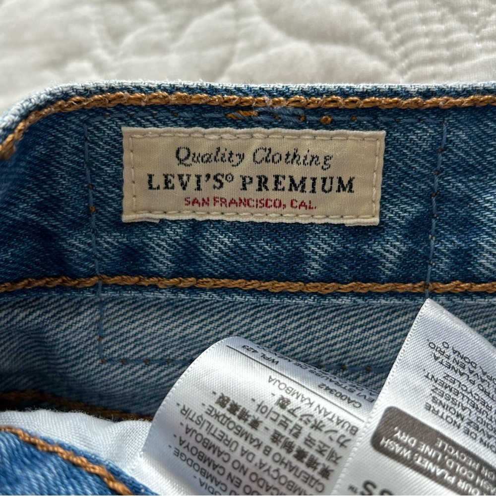 Levis Premium 501 Big E Distressed Button Fly Denim Cut-Off Blue Jean Shorts 27 - Picture 5 of 12